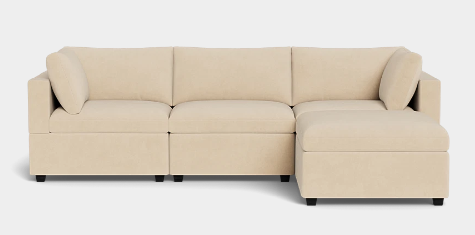 3238140 Kova Box Cushion Sofa 122" + Ottoman: Spruce Performance Chenille